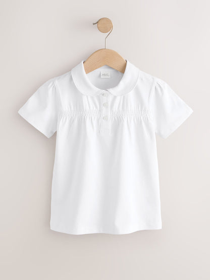 Dsiney Kidz - White 2 Pack Cotton Stretch Smocked Jersey School Tops (3-14yrs) image 6