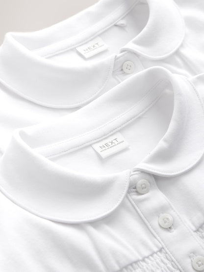 Dsiney Kidz - White 2 Pack Cotton Stretch Smocked Jersey School Tops (3-14yrs) image 8