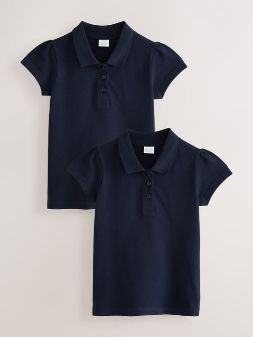 Dsiney Kidz - Navy Blue Regular Fit Girls 2 Pack Cotton Short Sleeve Polo Shirts (3-16yrs) image 1