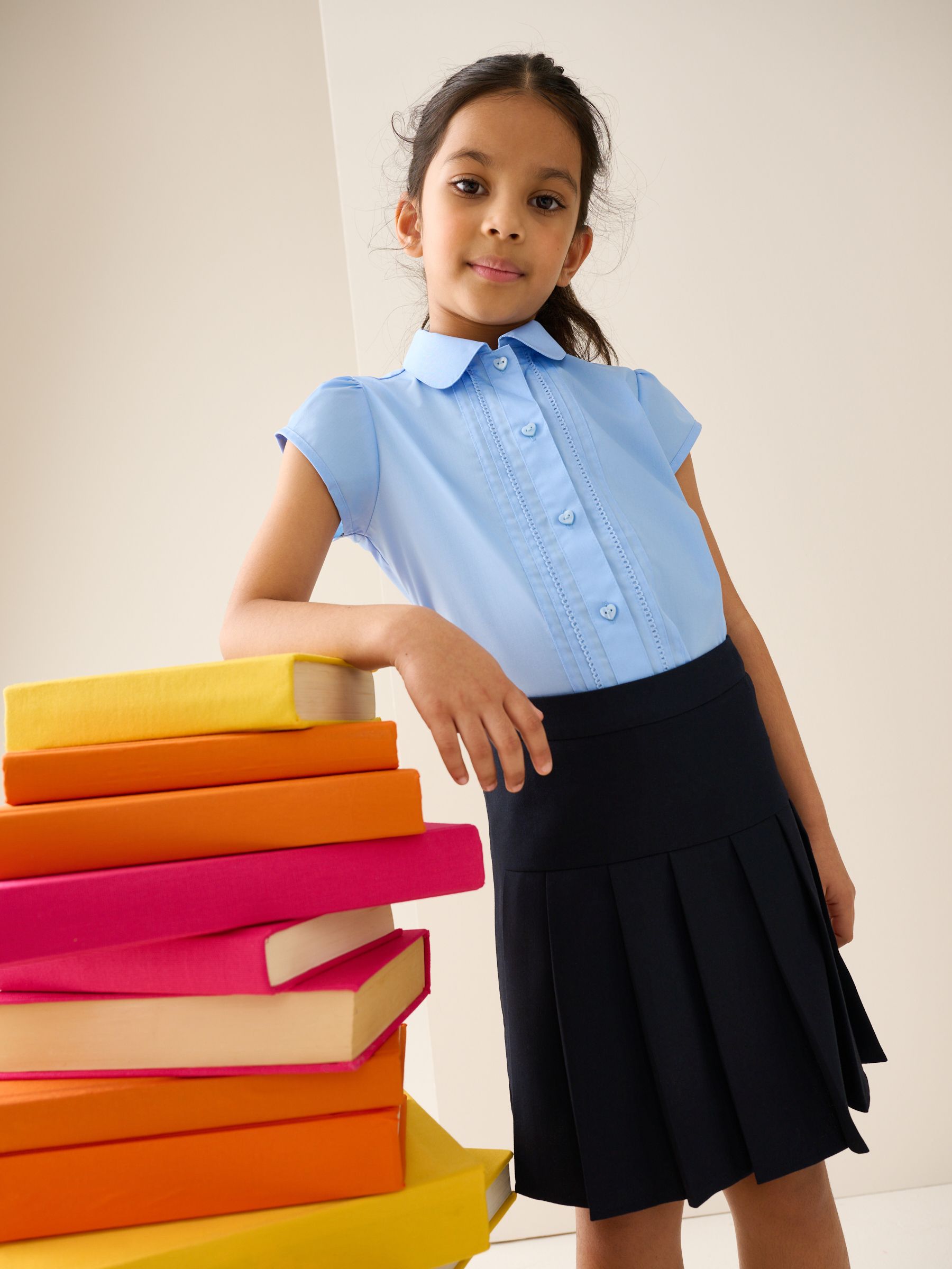 Dsiney Kidz - Light Blue Regular Fit Girls Puff Sleeve Lace Trim School Blouse (3-14yrs) image 1