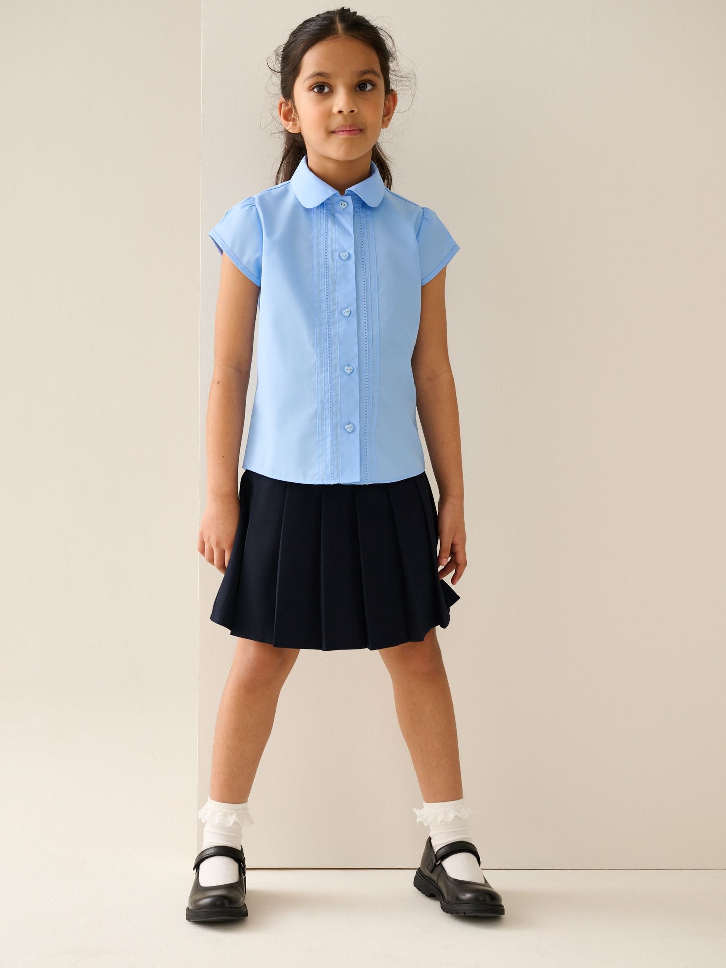 Dsiney Kidz - Light Blue Regular Fit Girls Puff Sleeve Lace Trim School Blouse (3-14yrs) image 2