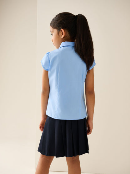 Dsiney Kidz - Light Blue Regular Fit Girls Puff Sleeve Lace Trim School Blouse (3-14yrs) image 3