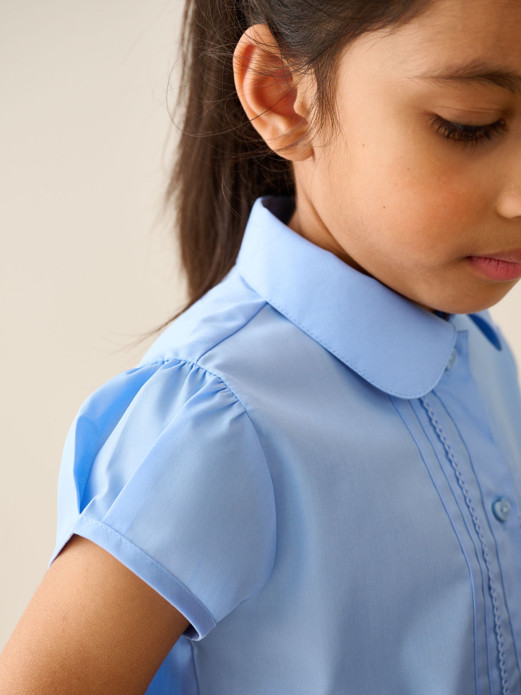 Dsiney Kidz - Light Blue Regular Fit Girls Puff Sleeve Lace Trim School Blouse (3-14yrs) image 4