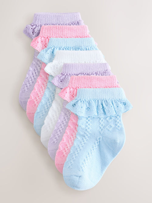 Pink and Blue Lace Baby Socks 7 Pack image 1