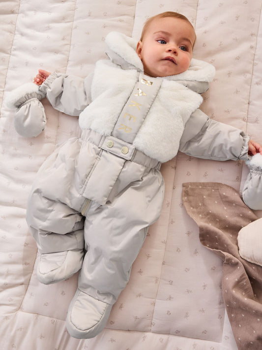 Baker by Ted Baker Cream Shower Resistant Fur Mix Padded Snowsuit - image 1