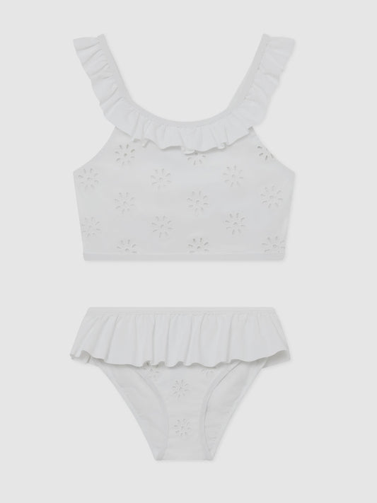 Reiss White Maxine 9-13 yrs Broderie Peplum Bikini Set image 2