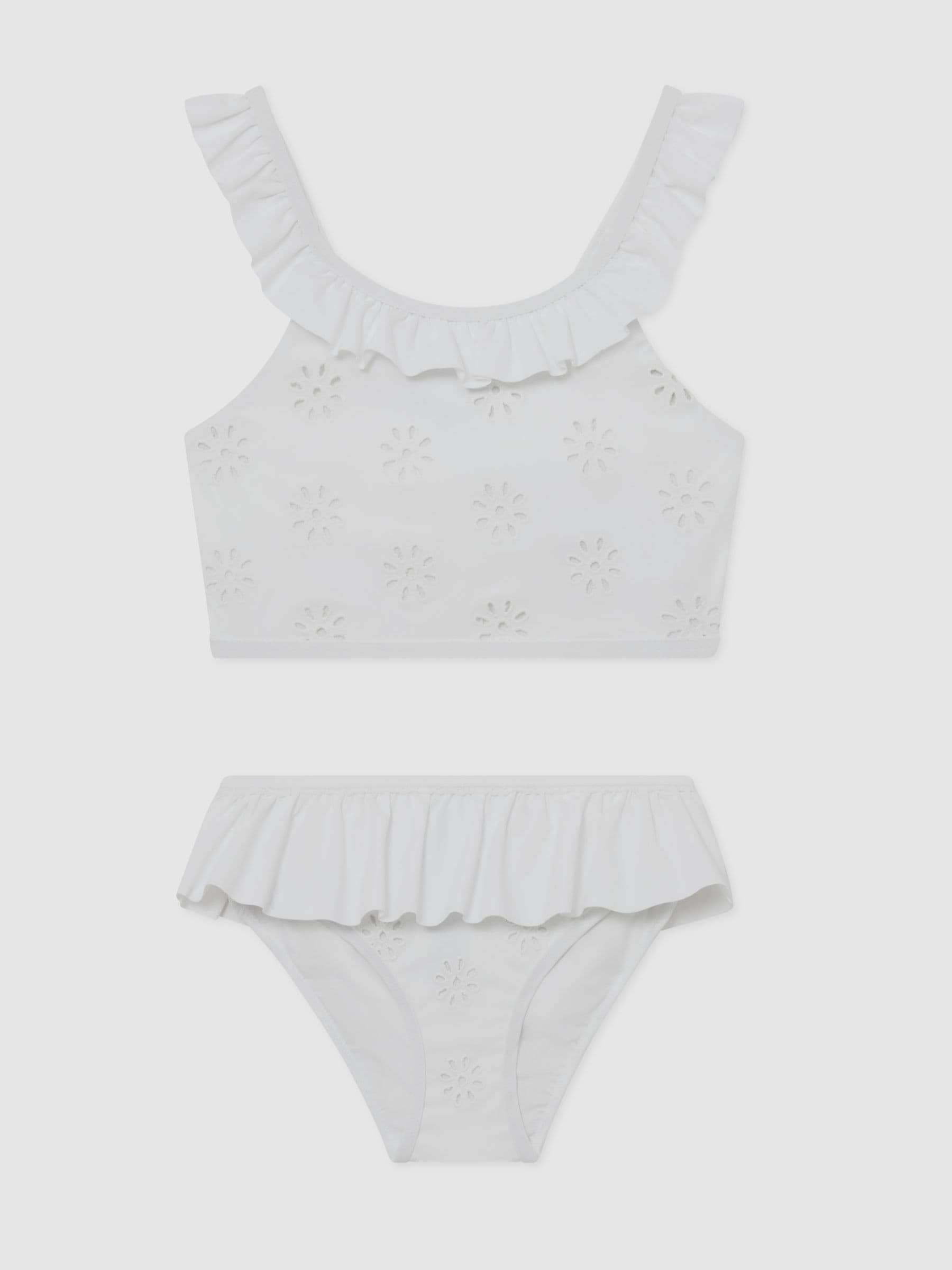 Reiss White Maxine 3-9 yrs Broderie Peplum Bikini Set image 3