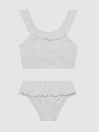 Reiss White Maxine 3-9 yrs Broderie Peplum Bikini Set image 3