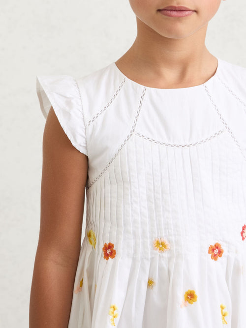 Reiss White Susie 9-13 yrs Cotton Embroidered Pintuck Dress image 1
