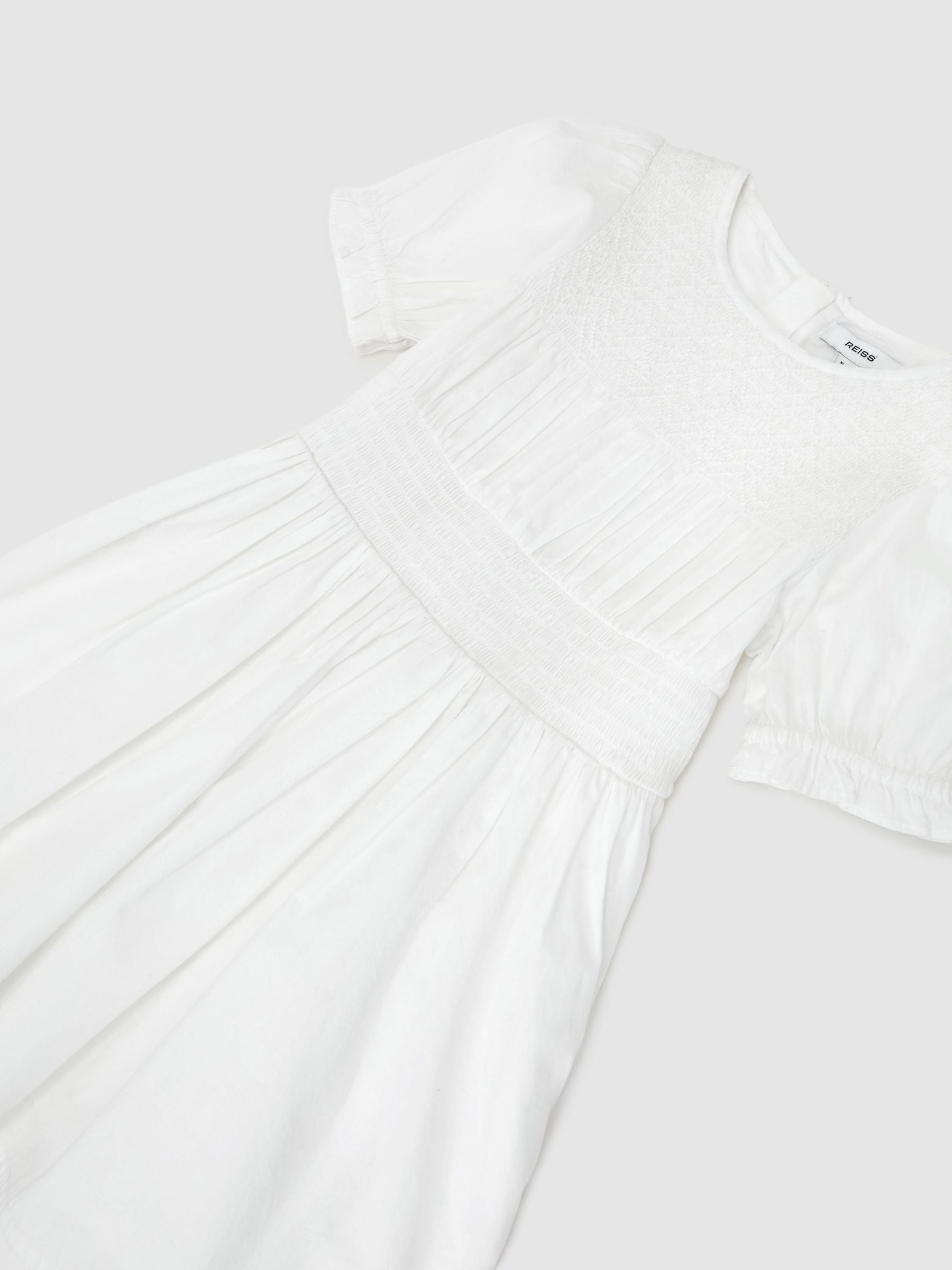 Reiss White Amber 3-9 yrs Cotton Shirred Puff-Sleeve Dress image 3