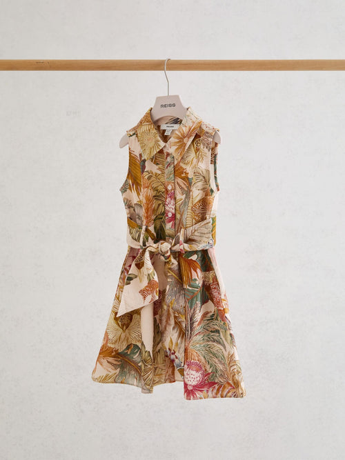 Reiss Neutral Morgan 9-13 yrs Floral-Print Belted Shirt Dress image 1
