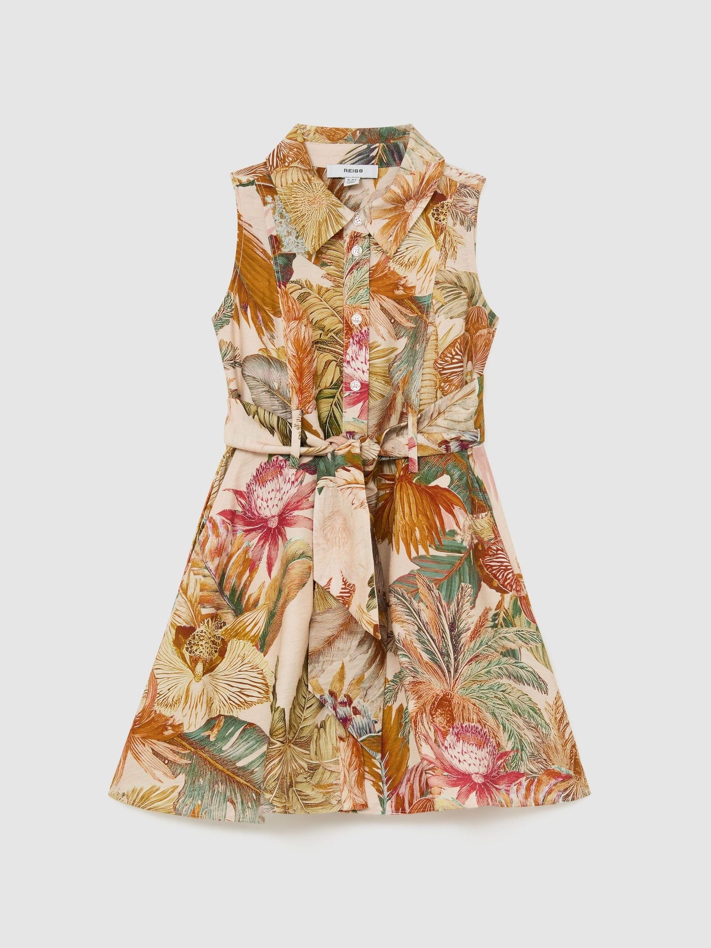 Reiss Neutral Morgan 9-13 yrs Floral-Print Belted Shirt Dress image 2
