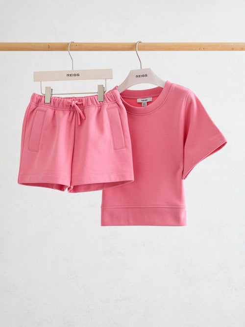 Reiss Pink Meg 9-13 yrs Cotton-Blend Sweatshirt And Shorts Set image 1