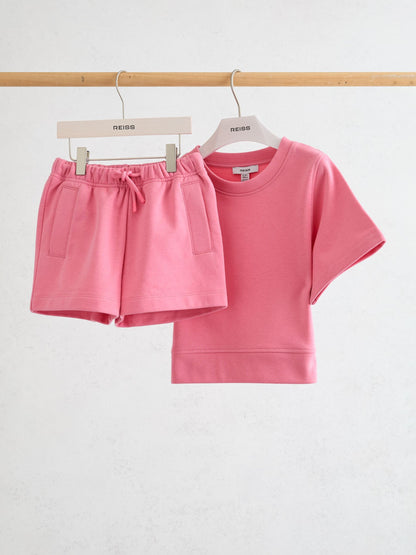 Reiss Pink Meg 9-13 yrs Cotton-Blend Sweatshirt And Shorts Set image 1