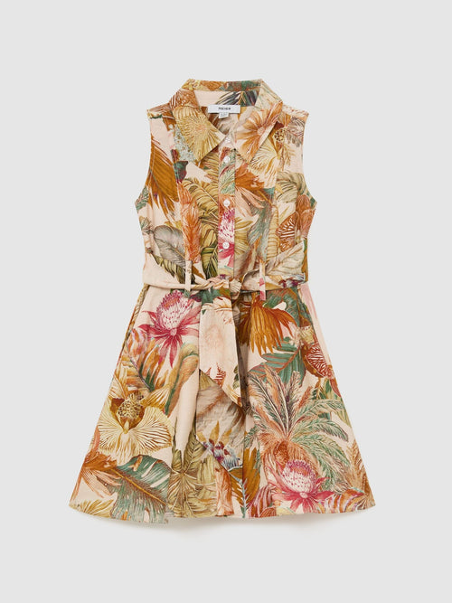 Reiss Neutral Morgan 3-9 yrs Floral-Print Belted Shirt Dress image 1