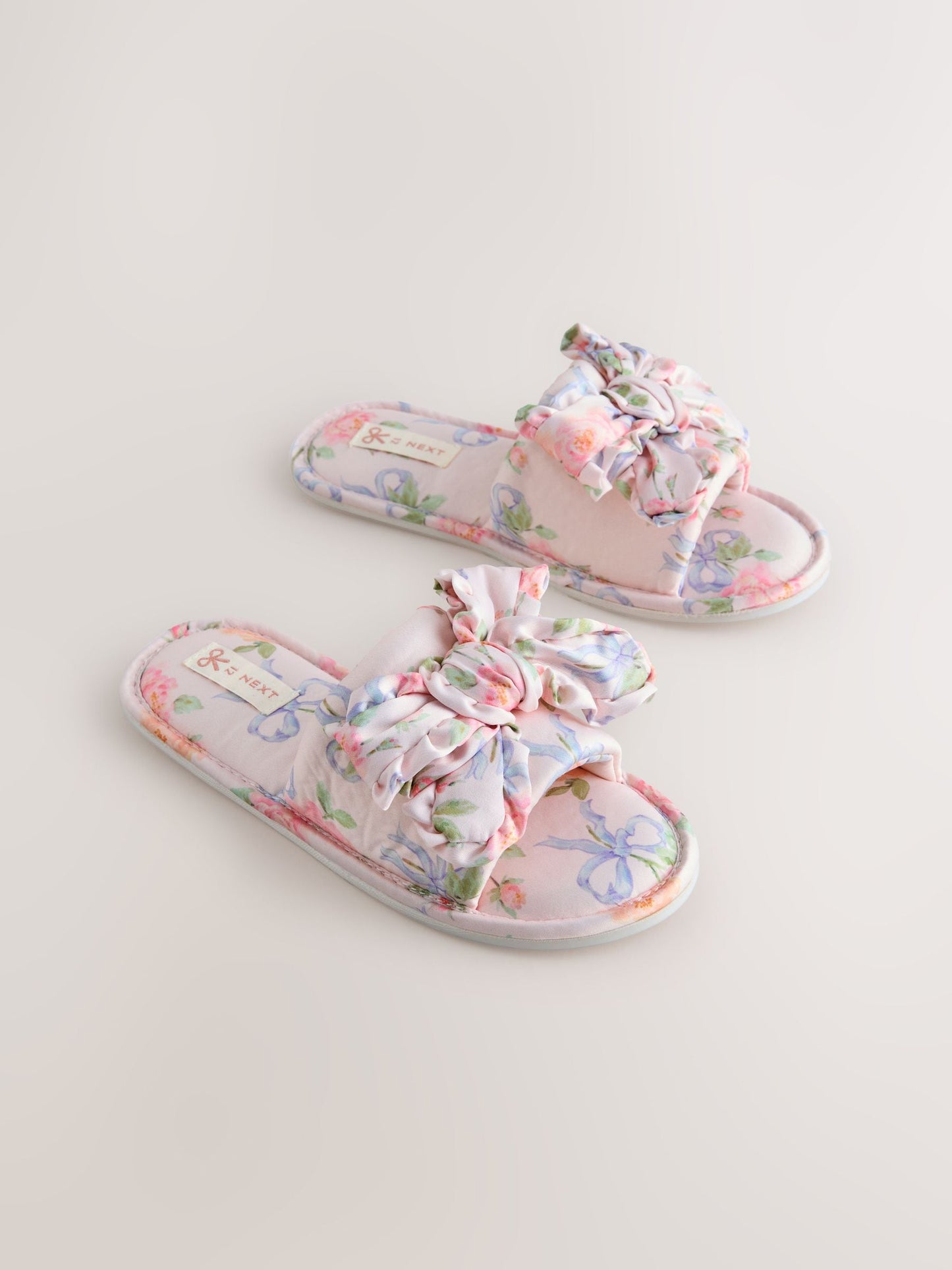 Pink Floral Satin Slider Slippers image 1