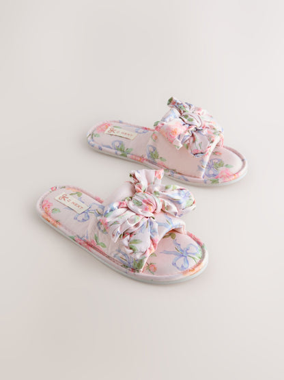 Pink Floral Satin Slider Slippers image 1
