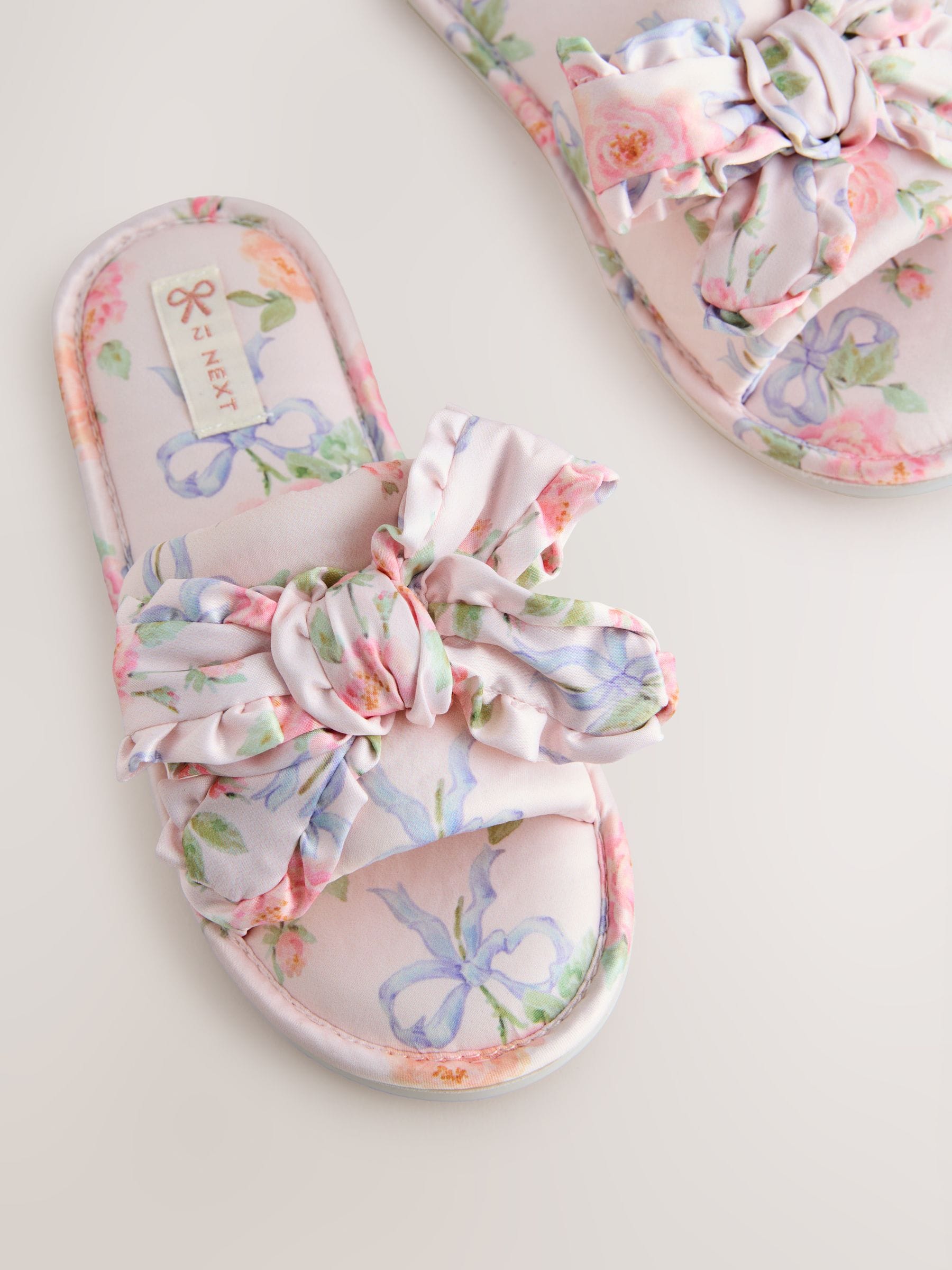 Pink Floral Satin Slider Slippers image 3