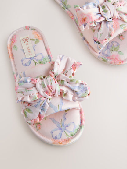 Pink Floral Satin Slider Slippers image 3
