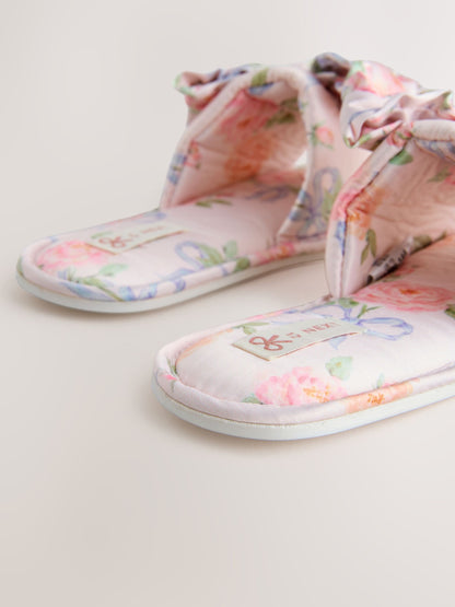 Pink Floral Satin Slider Slippers image 4