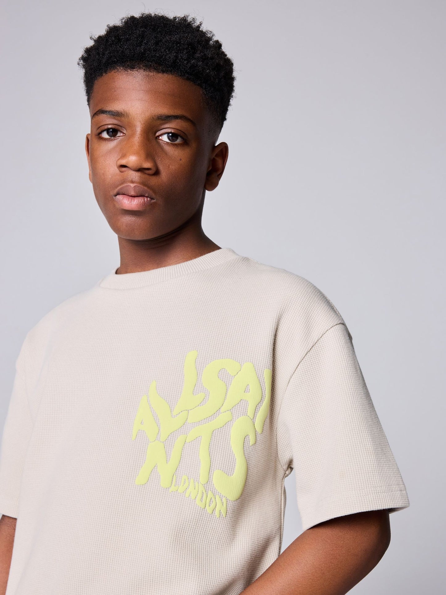 Dsiney Kidz - smALLSAINTS Neutral/Waffle Oversized Orlando Logo Crew Neck T-Shirt image 3