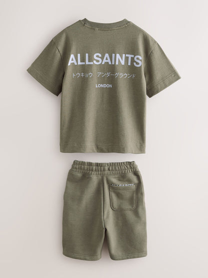 Dsiney Kidz - smALLSAINTS Khaki Green Underground T-Shirt and Sweat Shorts Set image 2