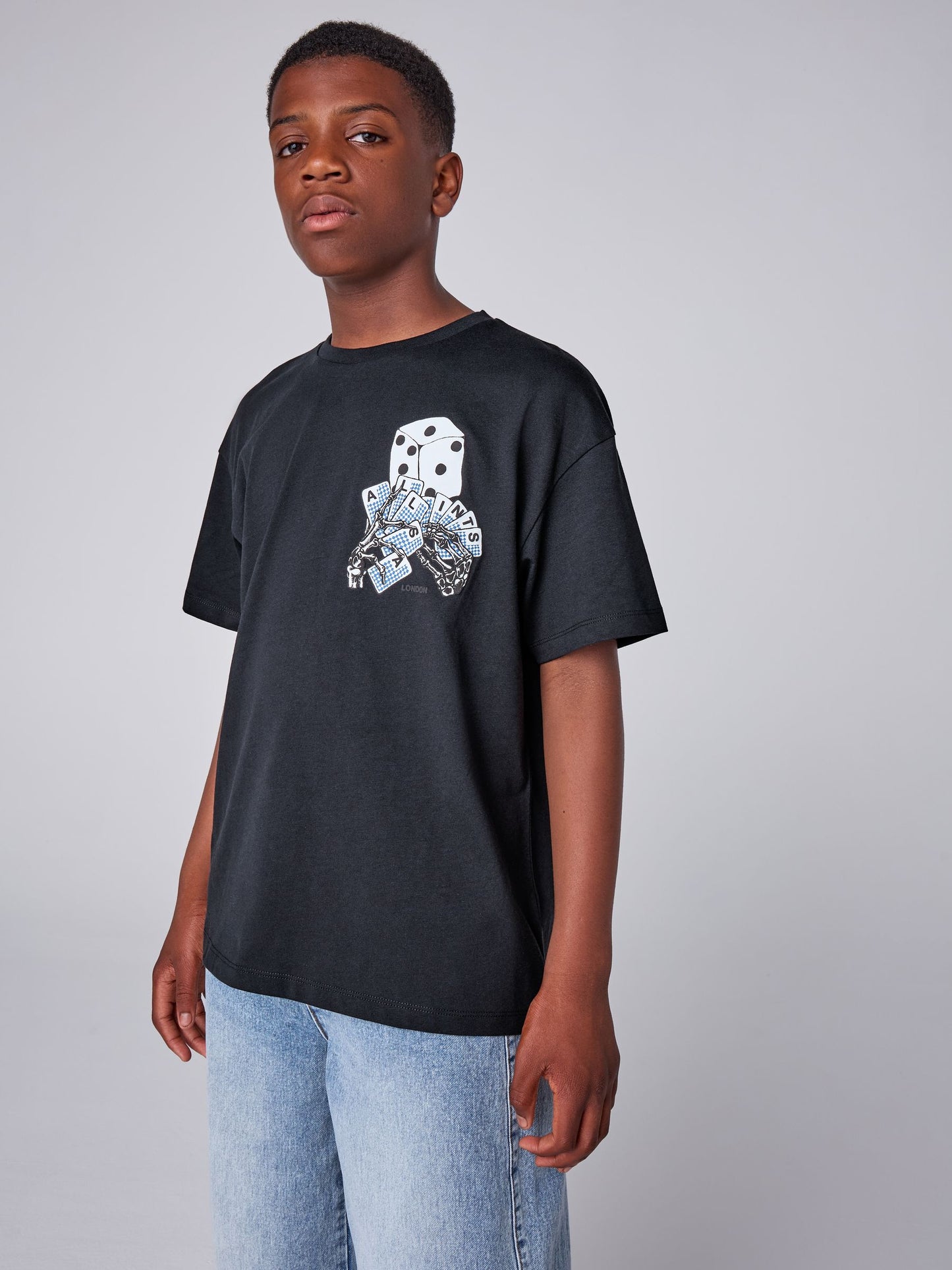 Dsiney Kidz - smALLSAINTS Black/Dealt Oversized Graphic Crew Neck T-Shirt image 2