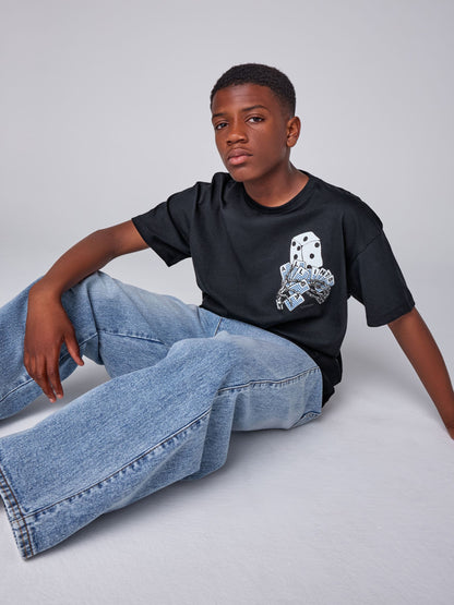 Dsiney Kidz - smALLSAINTS Black/Dealt Oversized Graphic Crew Neck T-Shirt image 3