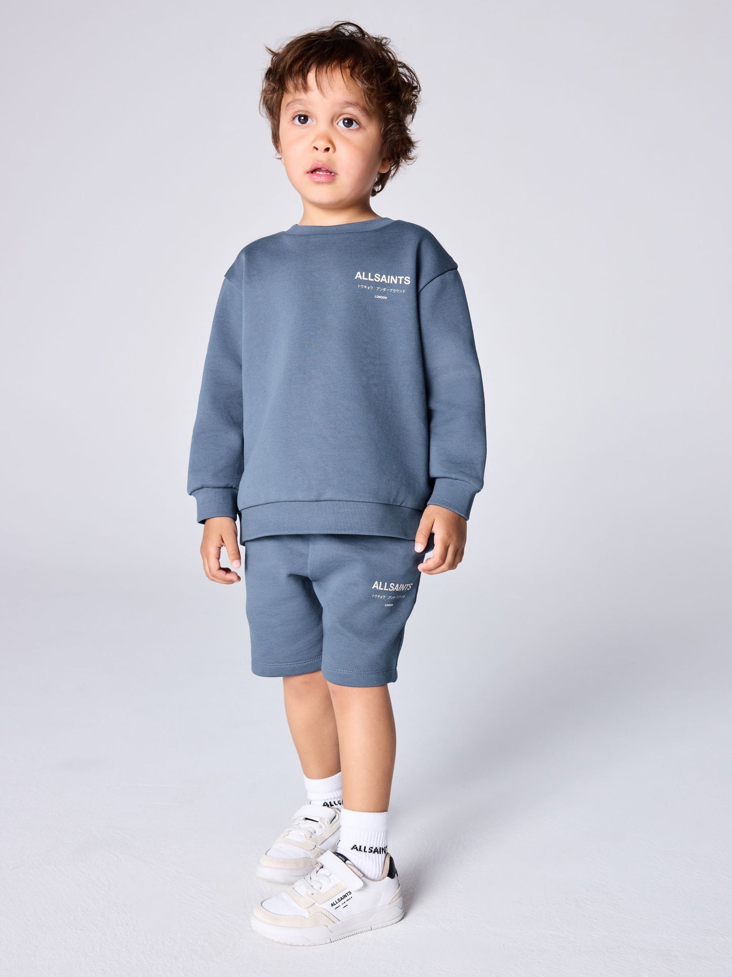 smALLSAINTS Mid Blue Underground Oversized Younger Sweatshirt and Shorts Set image 2