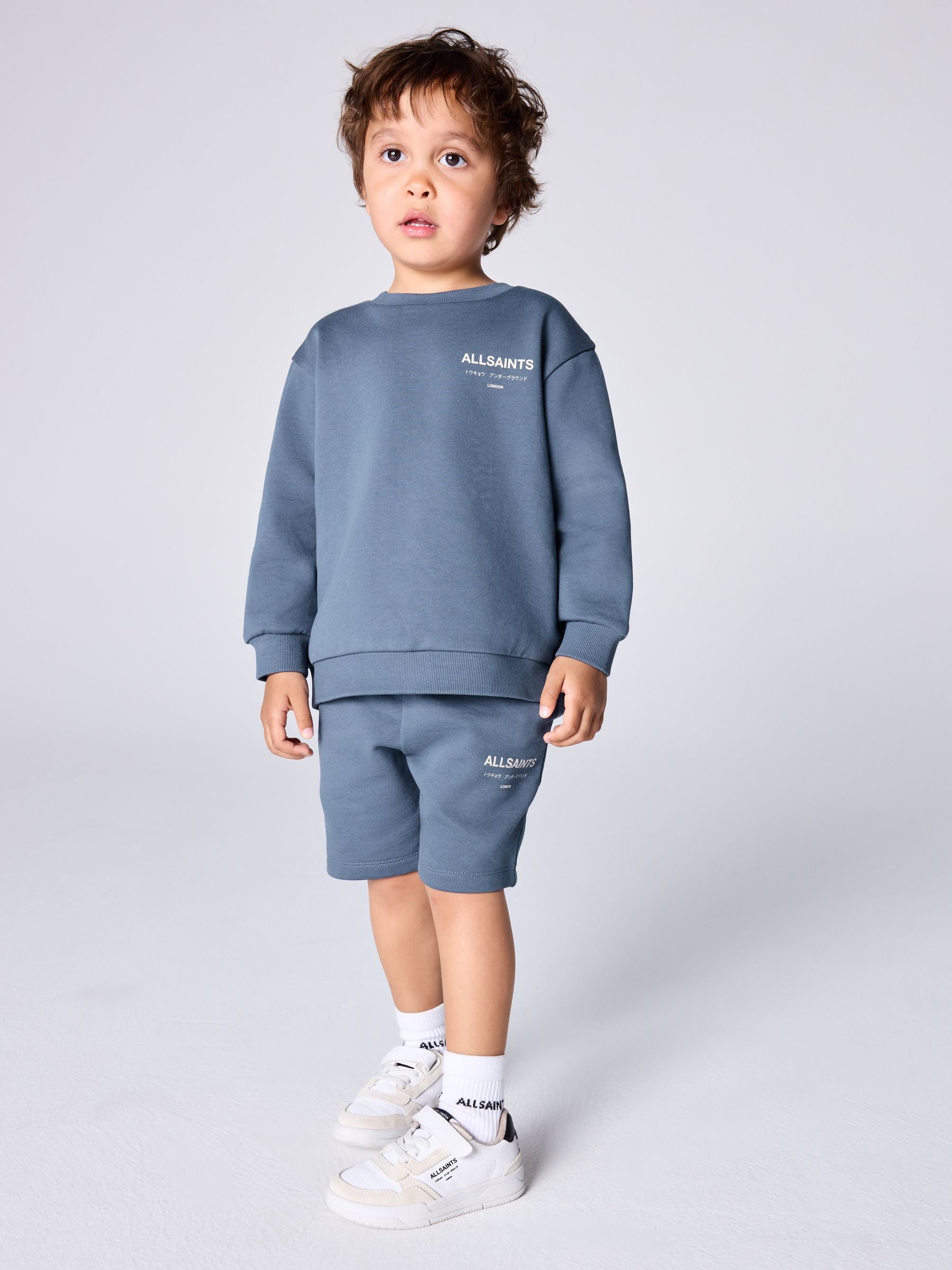 smALLSAINTS Mid Blue Underground Oversized Younger Sweatshirt and Shorts Set image 2