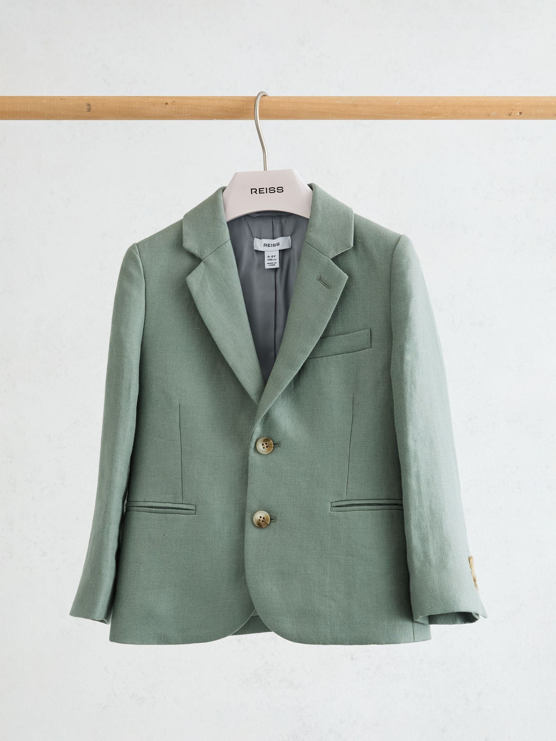 Reiss Sage Green Atlantic J 9-13 yrs Linen Single-Breasted Tailored Blazer image 1