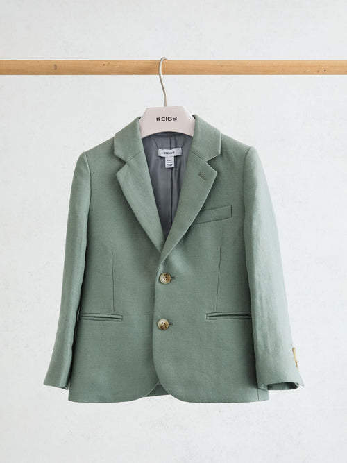 Reiss Sage Green Atlantic J 9-13 yrs Linen Single-Breasted Tailored Blazer image 1