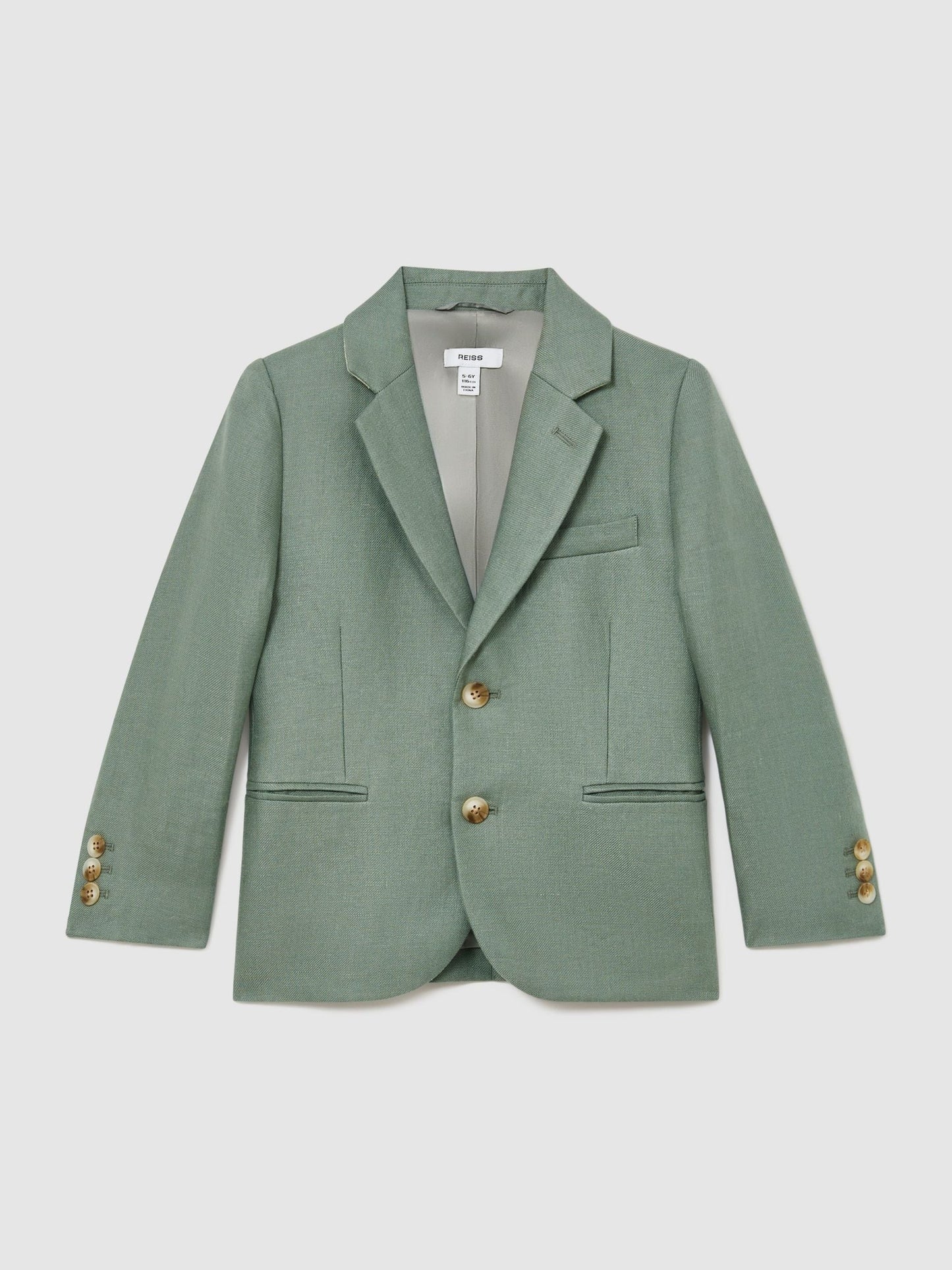 Reiss Sage Green Atlantic J 9-13 yrs Linen Single-Breasted Tailored Blazer image 2