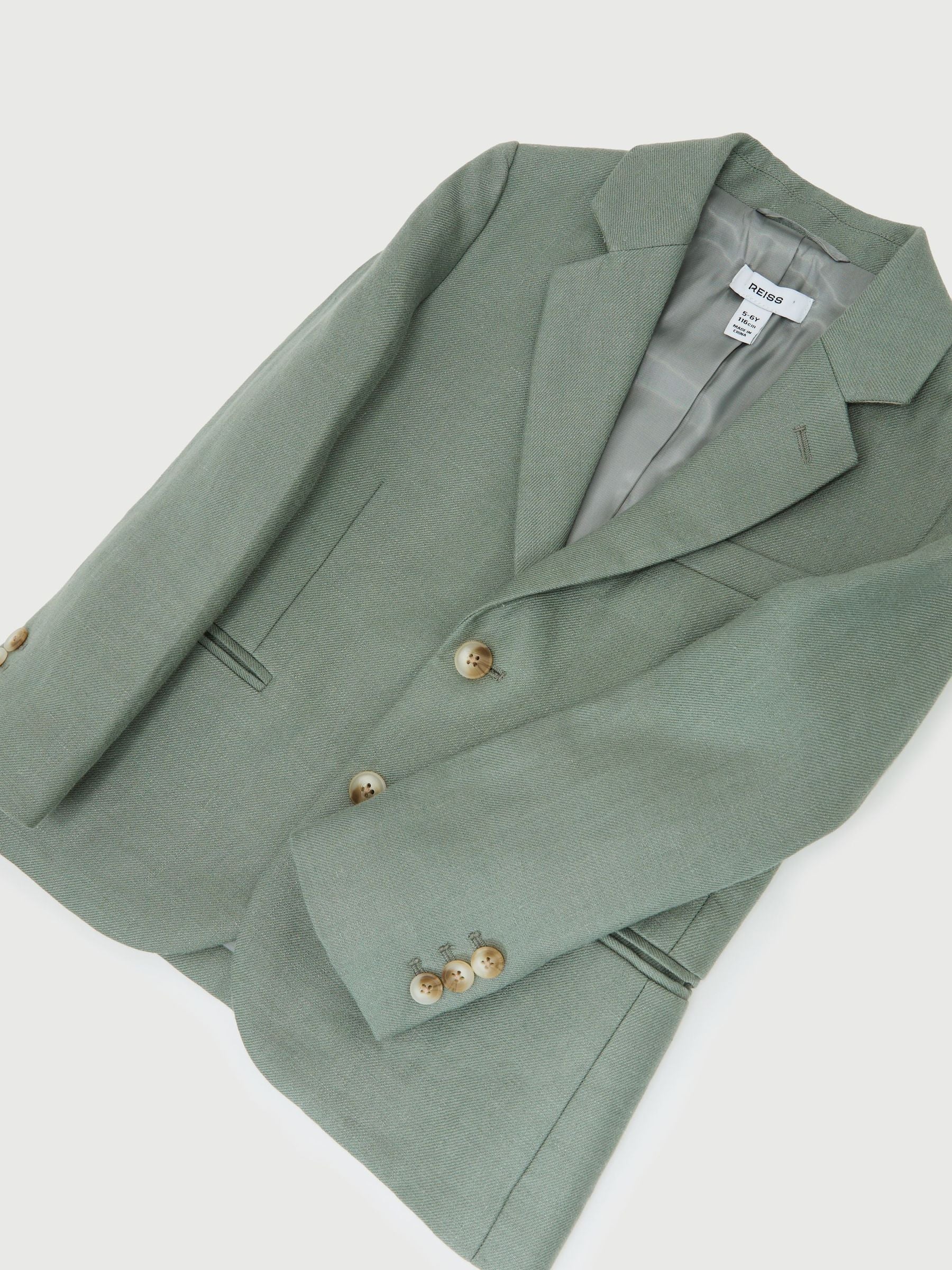 Reiss Sage Green Atlantic J 9-13 yrs Linen Single-Breasted Tailored Blazer image 3
