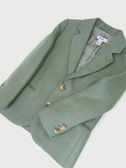 Reiss Sage Green Atlantic J 9-13 yrs Linen Single-Breasted Tailored Blazer image 3