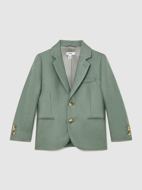 Reiss Sage Green Atlantic J 3-9 yrs Linen Single-Breasted Tailored Blazer image 1