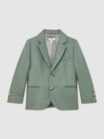Reiss Sage Green Atlantic J 3-9 yrs Linen Single-Breasted Tailored Blazer image 1