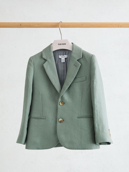 Reiss Sage Green Atlantic J 3-9 yrs Linen Single-Breasted Tailored Blazer image 2