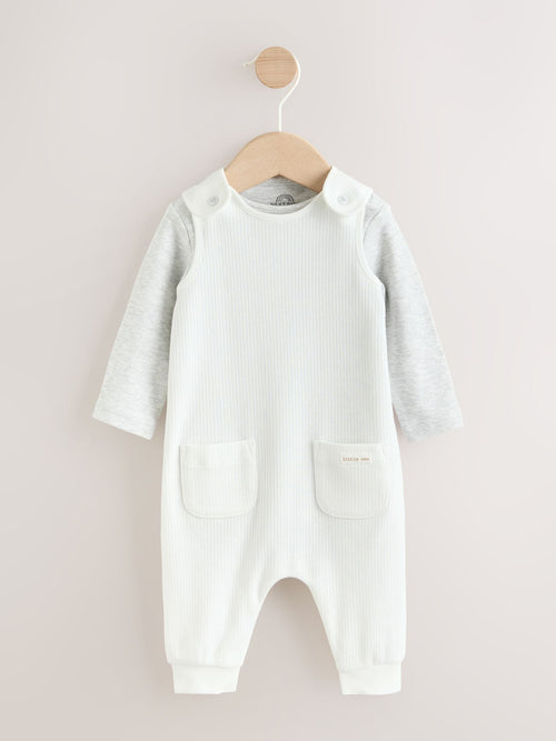 White Jersey Rib Dungaree and Bodysuit Baby Set (0mths-2yrs) image 1
