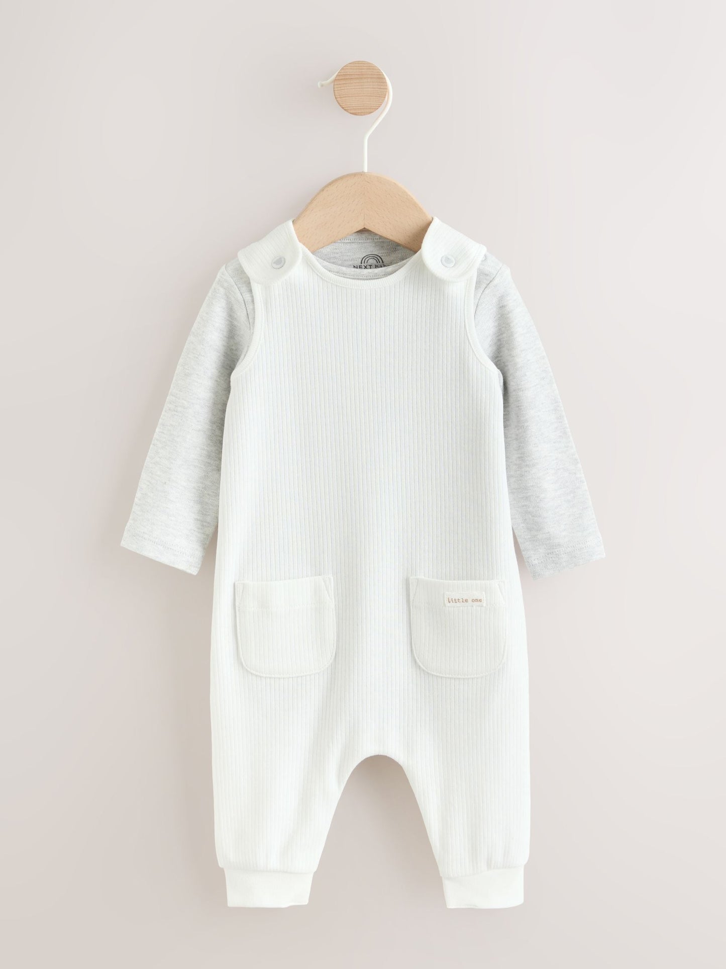 White Jersey Rib Dungaree and Bodysuit Baby Set (0mths-2yrs) image 1