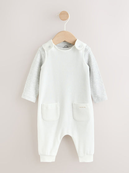 White Jersey Rib Dungaree and Bodysuit Baby Set (0mths-2yrs) image 1