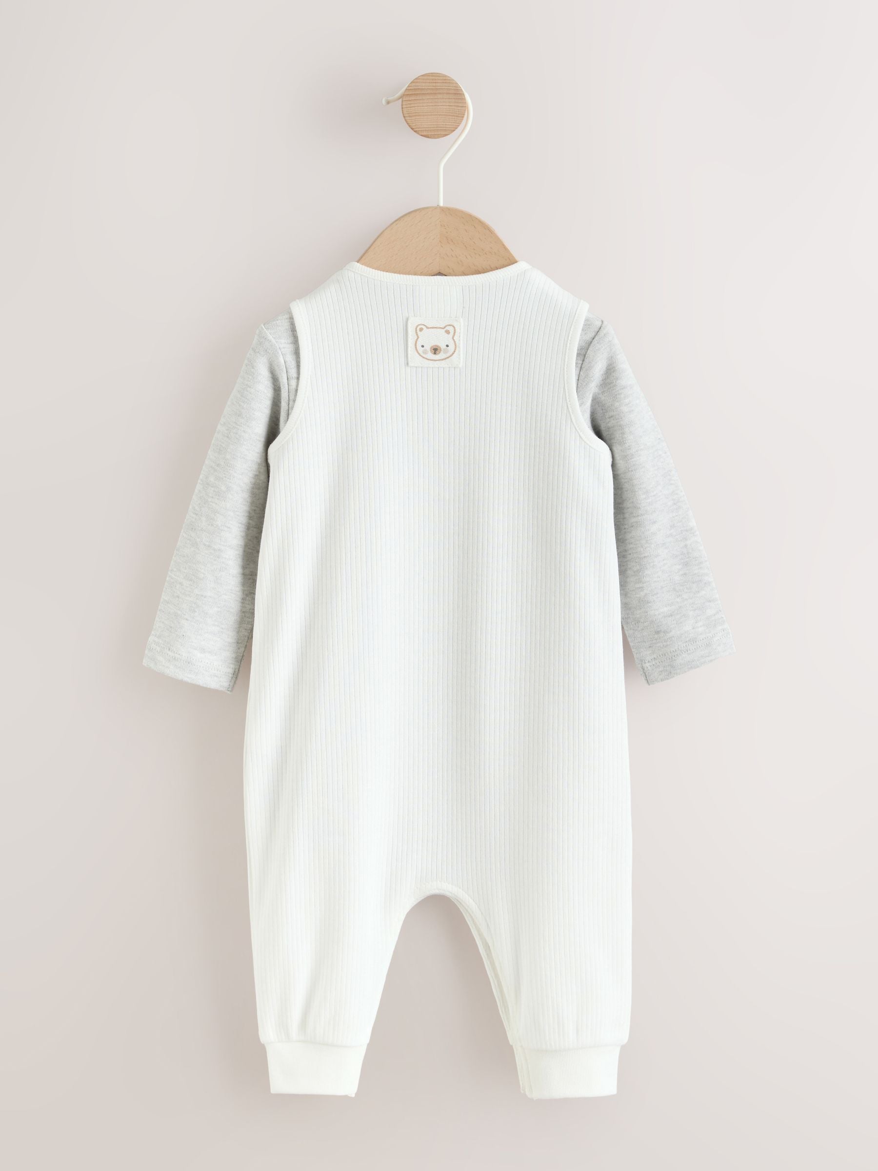 White Jersey Rib Dungaree and Bodysuit Baby Set (0mths-2yrs) image 2