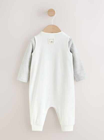 White Jersey Rib Dungaree and Bodysuit Baby Set (0mths-2yrs) image 2