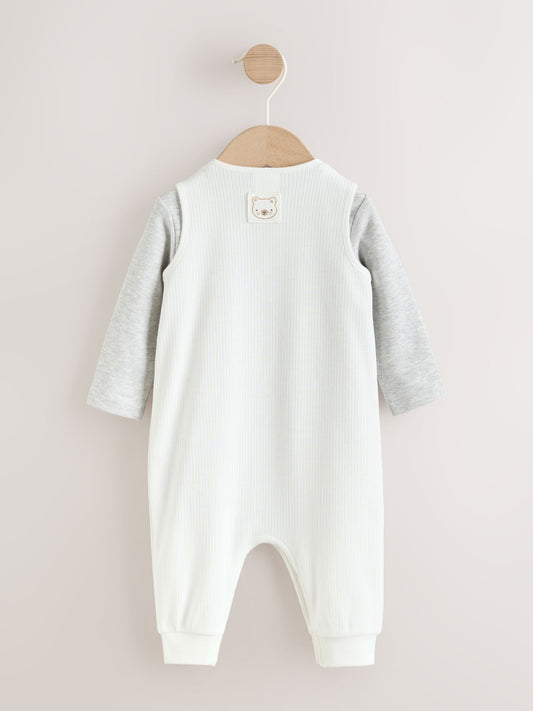 White Jersey Rib Dungaree and Bodysuit Baby Set (0mths-2yrs) image 2