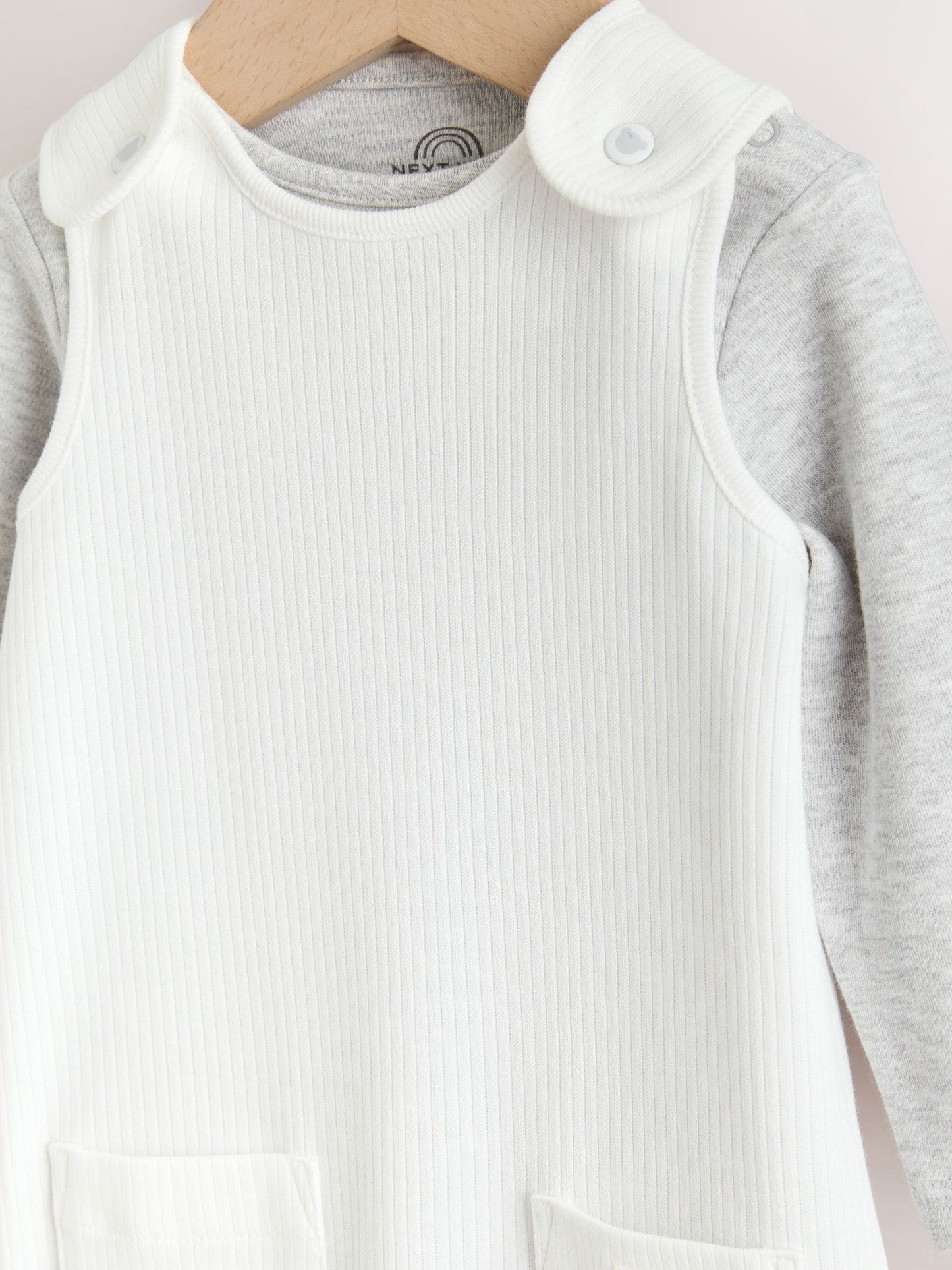 White Jersey Rib Dungaree and Bodysuit Baby Set (0mths-2yrs) image 4