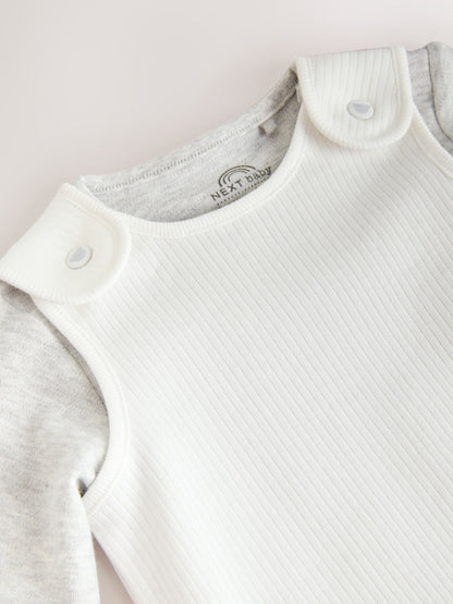 White Jersey Rib Dungaree and Bodysuit Baby Set (0mths-2yrs) image 5