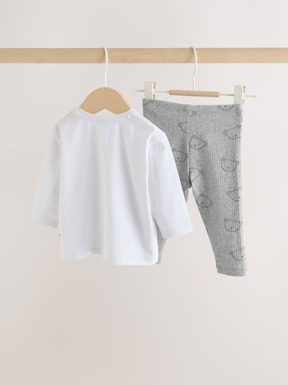 White/Grey Delicate Bear Top and Legging Baby Set (0mths-2yrs) image 2