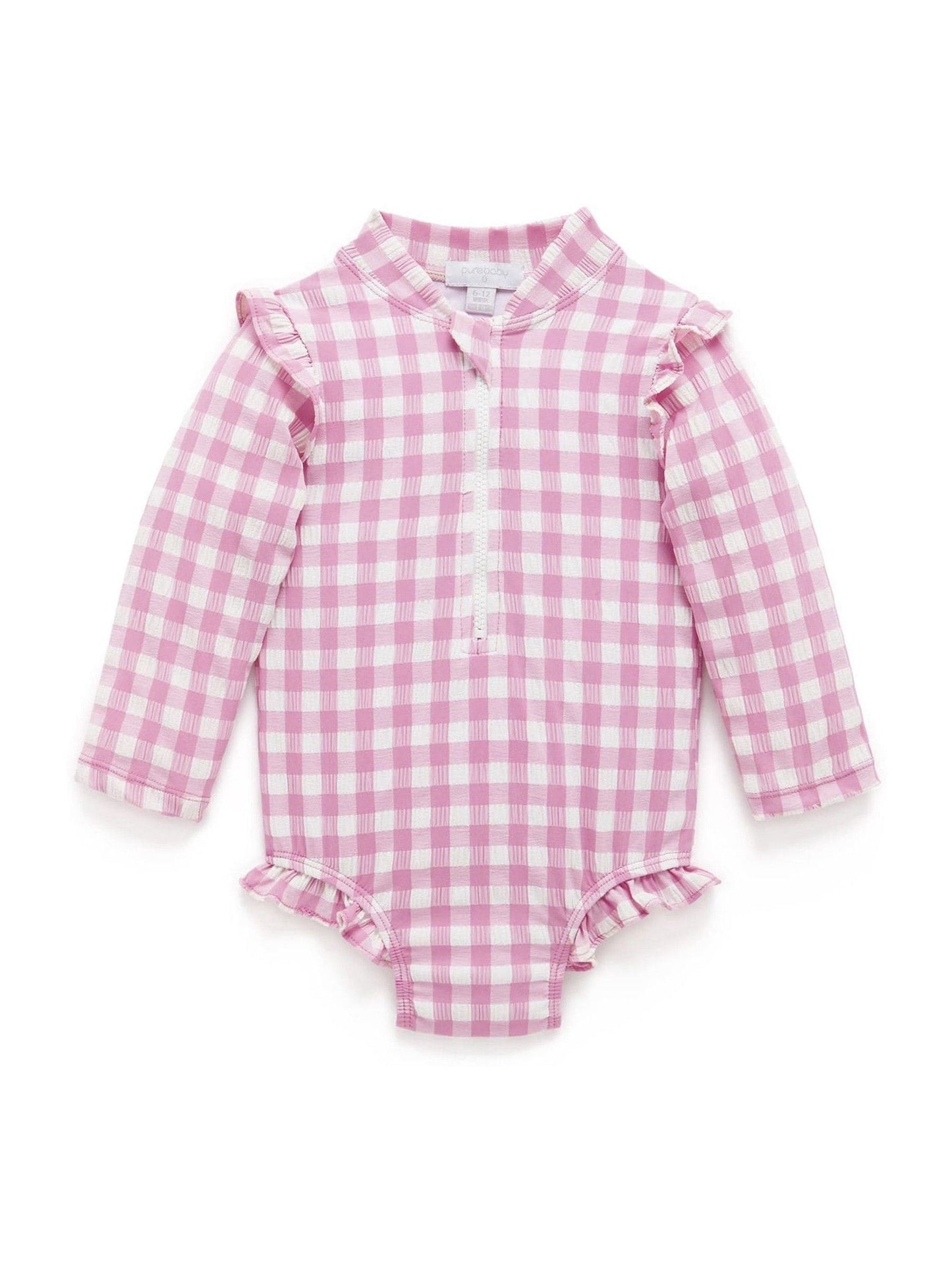Purebaby Pink Frilly Long Sleeve Swimsuit image 2