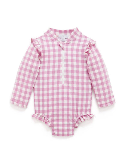 Purebaby Pink Frilly Long Sleeve Swimsuit image 2