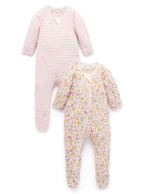 Purebaby Pink Zip Sleepsuits 2 Pack image 1